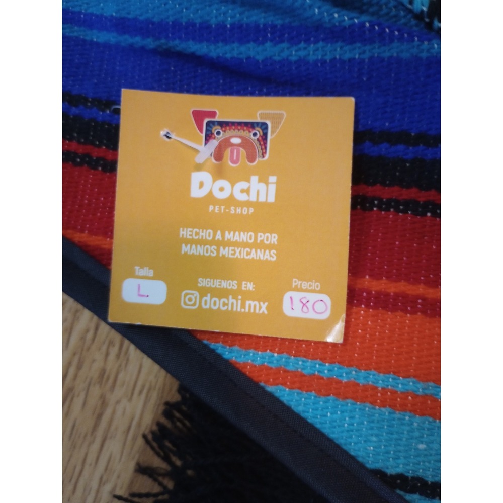 Dochi Pet Shop Handmade Mexican Serape Dog Poncho Blue Multi Color Large NWT
